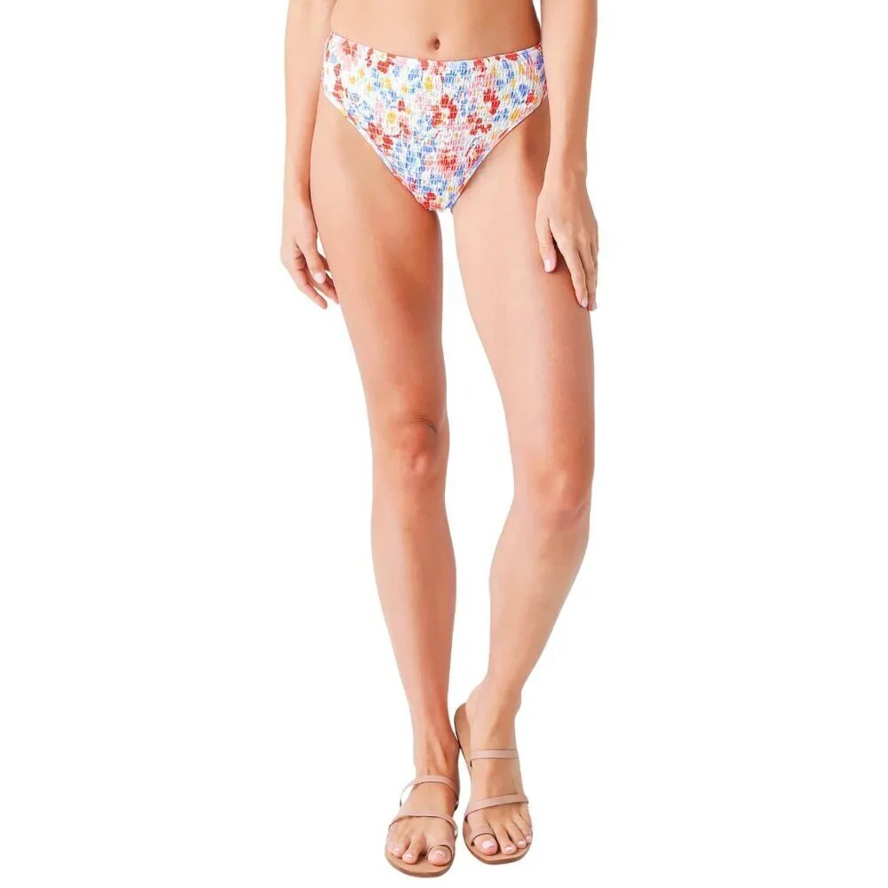 NEW l*space Barlette Bitsy Smocked High Waisted Floral Bikini Bottom Sz. S